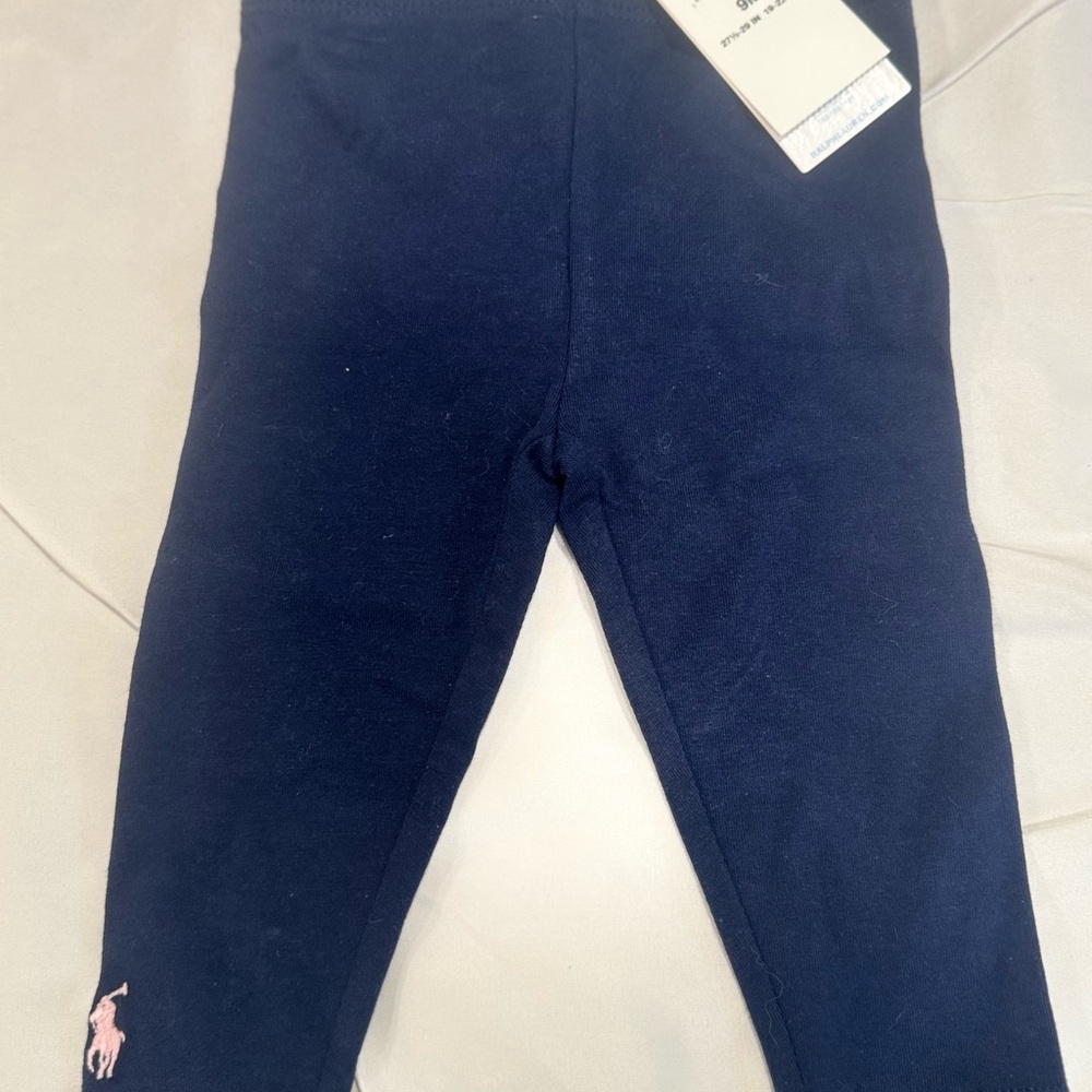 Ralph Lauren Kids Dark Blue Leggings with Pink Logo